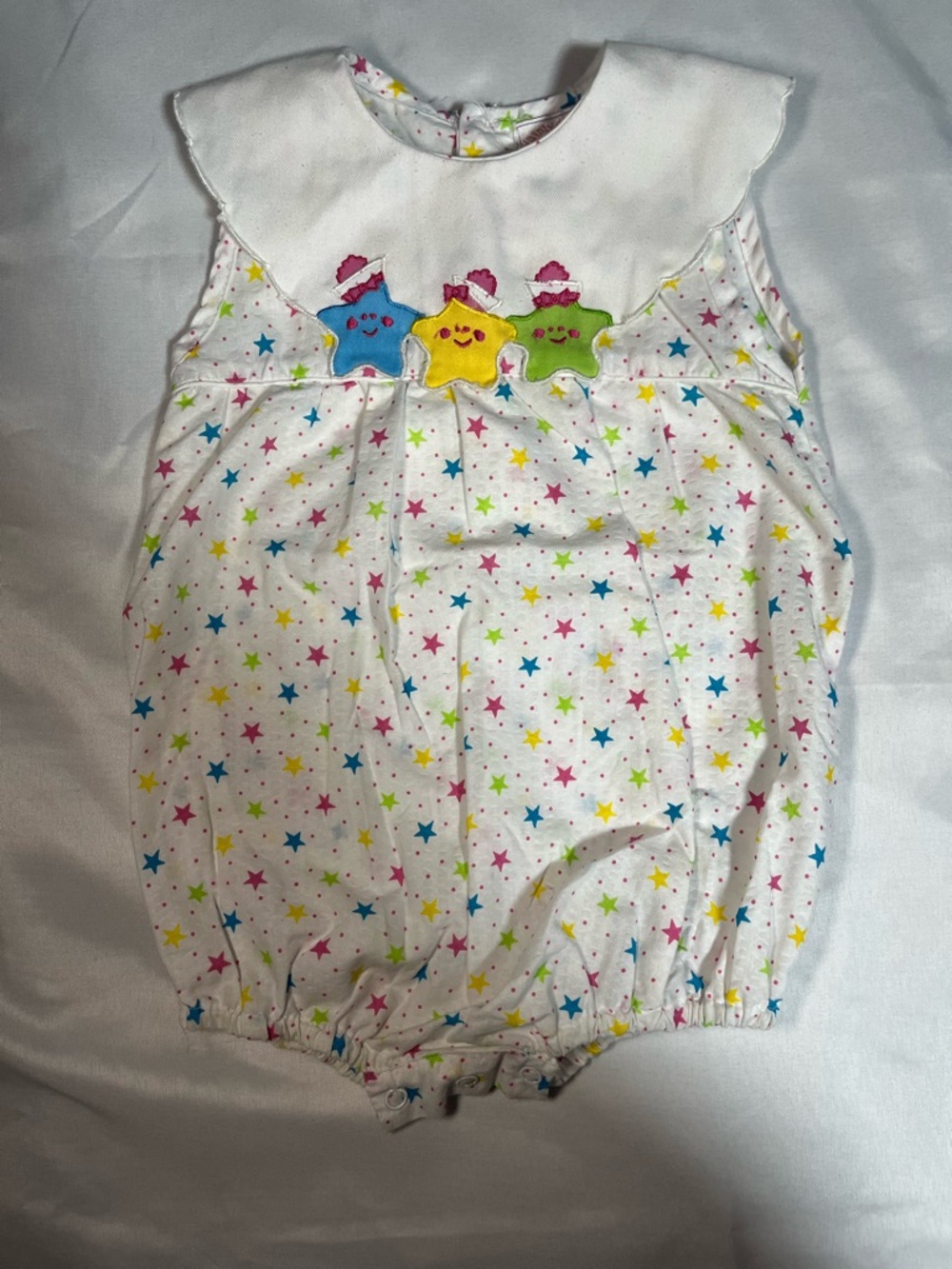 Vintage Dainty Delights Smocked Star Bubble Romper 12M Colorful Baby Girl